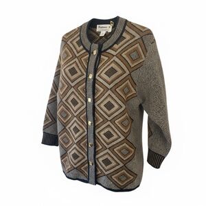 Happiness Vintage Thick Wool Blend Cardigan Gold Buttons